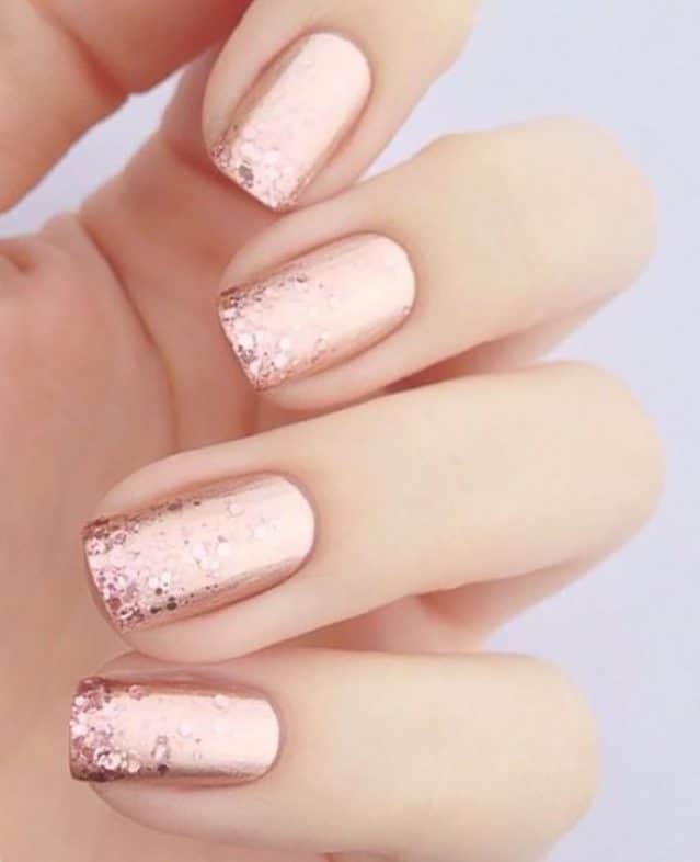 New Beauty Trends - Rosé Metallic Nails with Glitter
