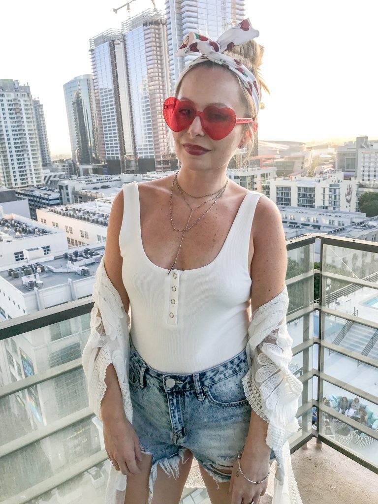 An Effortless Summer Look, A White Bodysuit and Denim Shorts