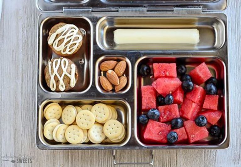 Energy Bites Bento Box with Strawberries, Veggies, Crackers, and Cheese