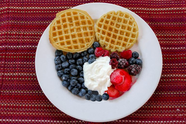 Beachbody On Demand breakfast recipe: A whole wheat waffle, fresh berries, and Greek yogurt