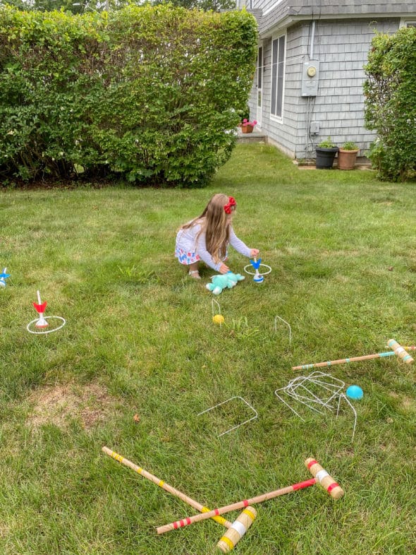 July 4th in Westbrook, CT: Kendall helped to set up the croquet