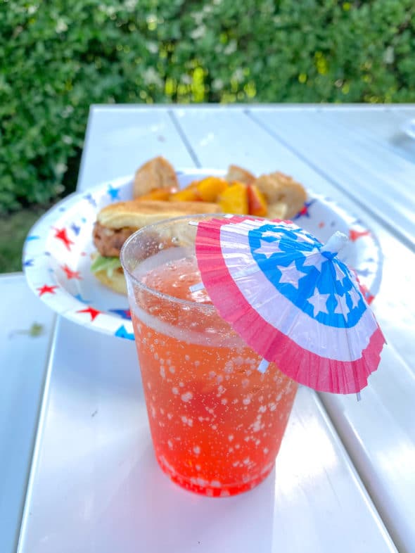 July 4th in Westbrook, CT: A Shirley Temple, Beyond Burger, and Panzanella salad.